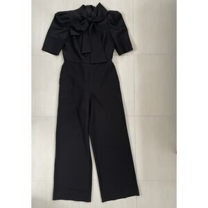 Black Halo Eve Jumpsuit Ara Bow Puff Sleeve Wide Leg Black